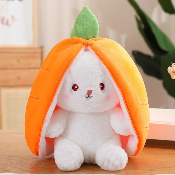 Stor vendbar gulerodskanin og jordbærkanin bamse pude - Perfekt gulerod carrot 18cm