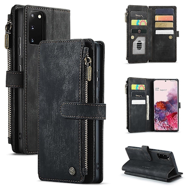 För Samsung Galaxy S20 5G CaseMe-C30 PU + TPU Multifunktionellt Horisontellt Flip Läderfodral med Hållare & Kortplats & Plånbok & Blixtlåsficka Black