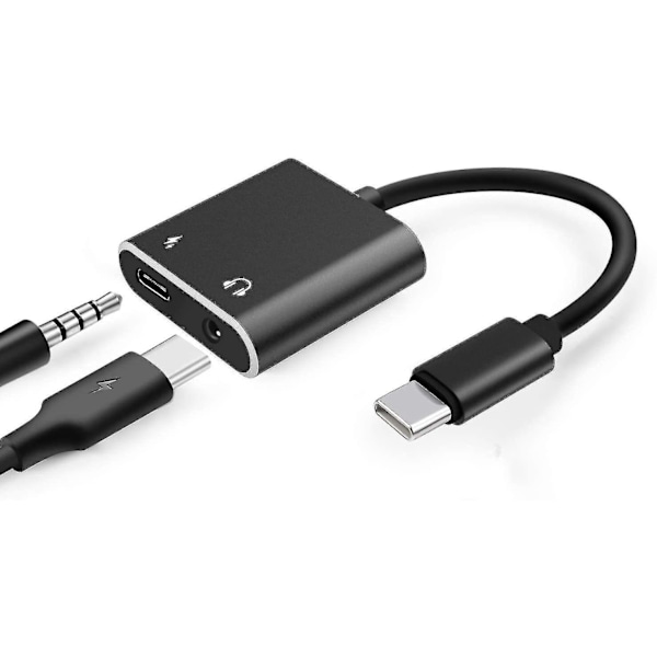 USB C-hörlursadapter 2 i 1-adapter 3,5 mm hörlursuttag och laddning