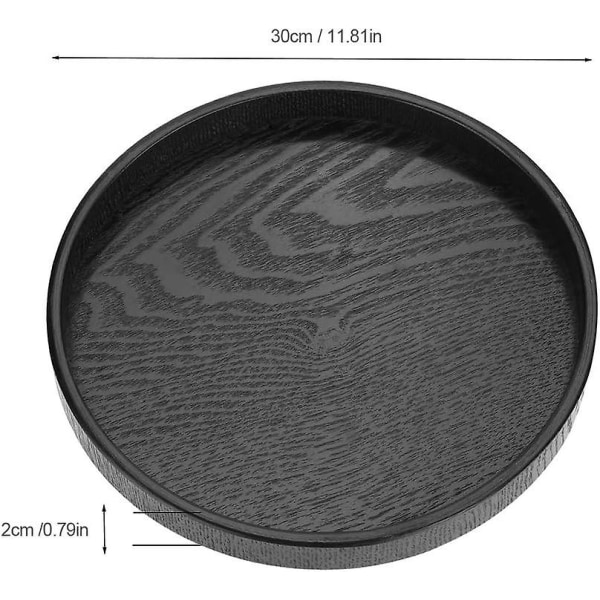 Tebricka i trä, rund serveringsbricka rektangelbricka, applicera på te kaffe mat, Butlerbricka för matservis, bordsdekor-svarta tallrikar (30 cm) (svart)