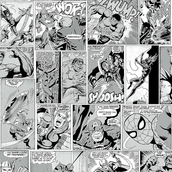 Marvel Tegneseriestripe Tapet Black/White