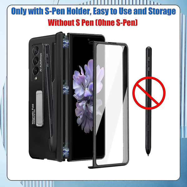 Case för Samsung Z Fold 3 med magnetiskt gångjärnsskydd, Fold 3- case med S-penhållare & skärmskydd, hård dator anti-scratch Stötsäker Mobile Pho