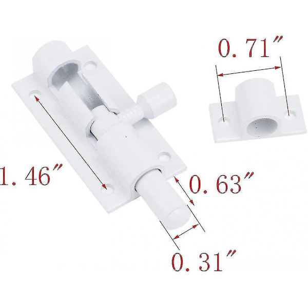 Vit aluminiumlegering cylinderbultlås, 2 tums dörrlås med skruvar, 4-pack, ISQ