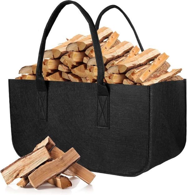 Vedpose, sammenleggbar vedkurv til peis, vedpose til peis, 50x25x25cm multifunksjonell handlepose, innendørs vedoppbevaring