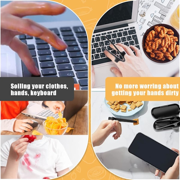 Gamer Finger Chopsticks (med eske), snackpinner, håndsnackpinner, snackgriper (svart, 3-pakning)