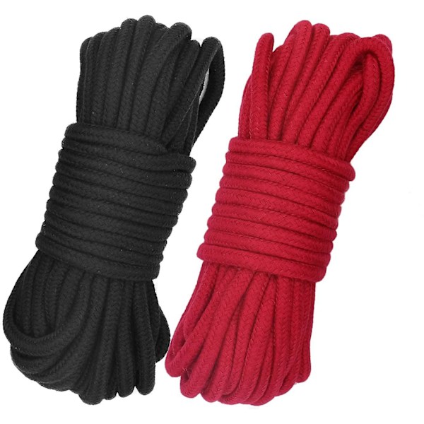 Soft cotton rope 10m long 8mm thick versatile durable long rope. Tie rope Lace rope (2 packs, black + red)