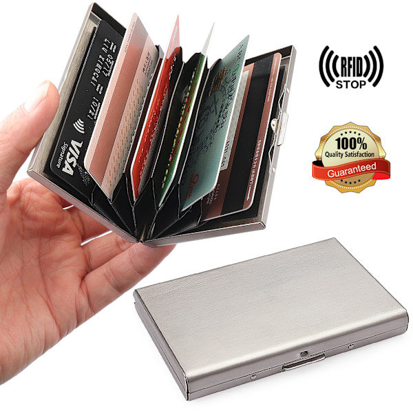 Stainless steel - Card holder with compartment - Protects RFID