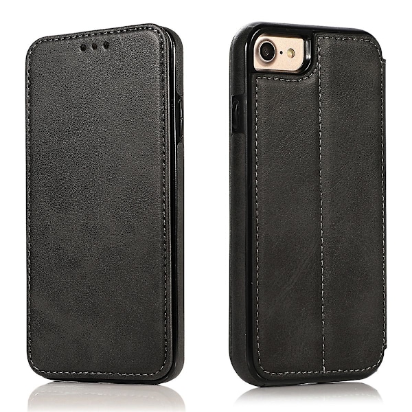Darmowade iPhone 8 Plus -lompakkokotelo korttipidikkeellä, jalustalla, erittäin ohut läppä PU-nahkainen iskunkestävä suojakuori naisille, pinkki black