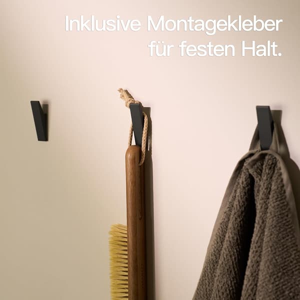 [KK] 4-pack Black Extra Strong Self-Adhesive Hooks, No Drilling, Towel Holder, for Kitchen/Bathroom, Modern Design