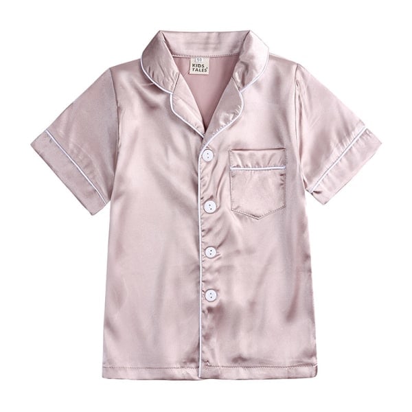 Satin Pyjamas Sett Silke Pjs Korte Ermer Barnesovoøy Aprikos 140 Aprikos Aprikos apricot 140