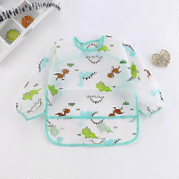 Forklæde sweater hagesmæk til børn lange ærmer vandtæt dinosaur blå