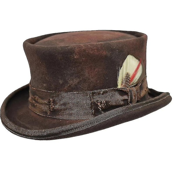 Mid Crown Röd Top Hat Unisex Hat Steam Punk Hat Cylinder Ull Filt Top BROWN