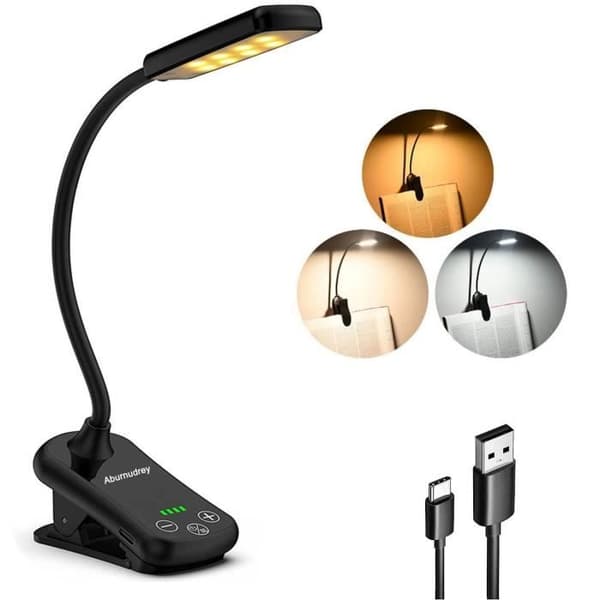 AUDBURN Genopladelig Læselampe - LED 3 Tilstande, USB, Bærbar, Sort