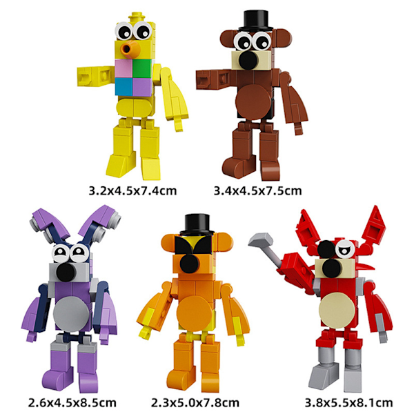 Lasten 5 kpl FNAF Five Nights at Freddy's Rakennuspalikat Action Figurit Tiililelu