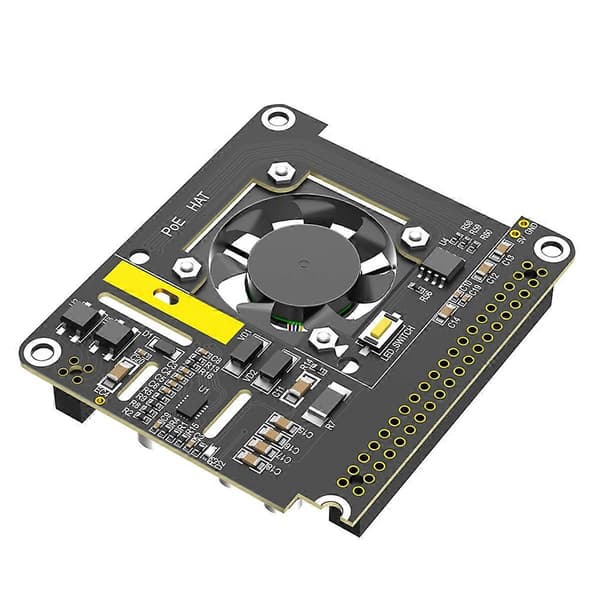 [KK] PoE HAT til Raspberry Pi 5 med køleventilator/computermodul 5, med automatisk misfarvning LED-lys Black