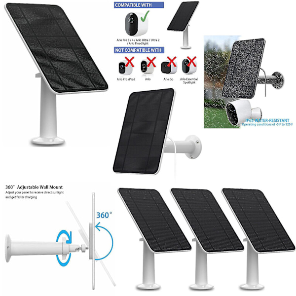 Solpanelopladning til Arlo Ultra/ultra 2/ pro 3/ pro 4/ pro 3 Floodlight/go 2 4w (FMY) White