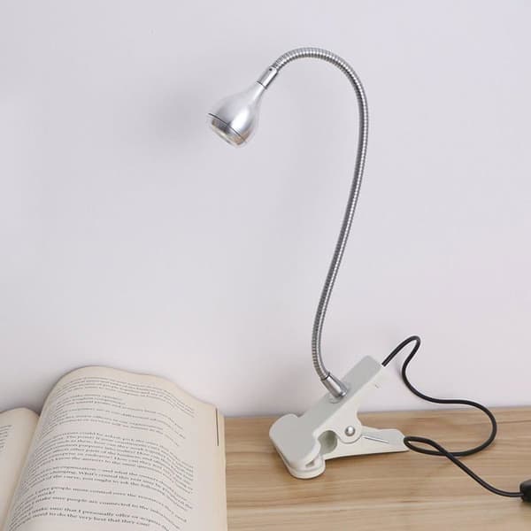 LEDMONO LED læselampe til studier/arbejde/søvn med klips og tænd/sluk-knap, klar hvid (sølv)
