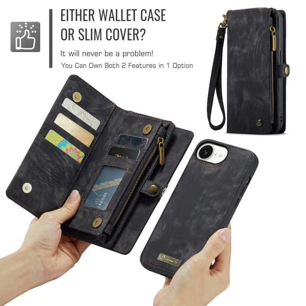 [KK]CaseMe 008 BIg Wallet 2i1 Magnet Pungcover til iPhone 17e - Sort red iPhone16 Plus