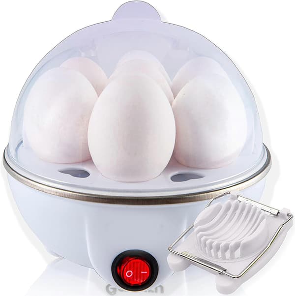 [KK] Electric Egg Cooker Soft, Medium Or Hard Boiled, Capacity For 7 Eggs Silent Technology Automatic Shut-Off, White With Egg Slicer Included