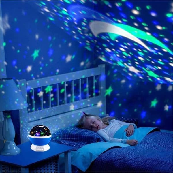 Nattlys for barn Stjerneprojeksjon 360° roterende lampe - Blå