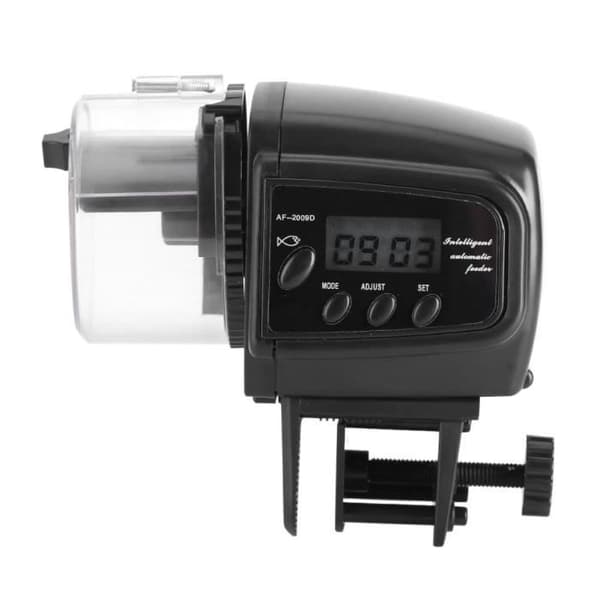Fiskmatsdispenser - CHE - LCD-skärm - Automatisk timer - Drivs med 2 x AAA-batterier