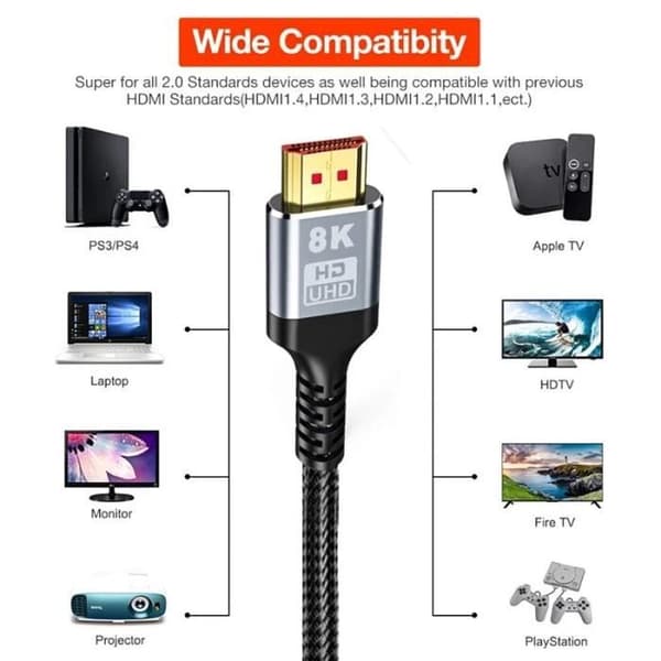 Ototon® 1.5M HDMI 2.1-kabel 8K 60Hz 4K 120Hz Dolby Vision Höghastighet 48 Gbps över Ethernet Stöder 3D eARC HDR Dynamisk VRR - 1.5M