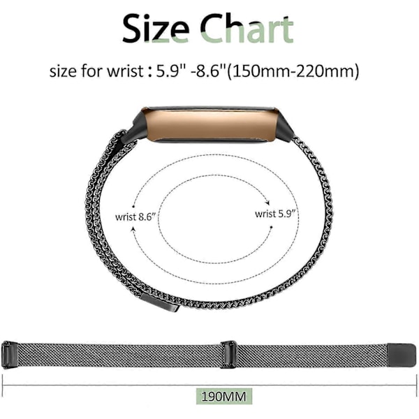 Rustfrit stål mesh loop justerbar udskiftningsrem til Fitbit Luxe/Luxe Special Edition fitness tracker kvinder mænd Black