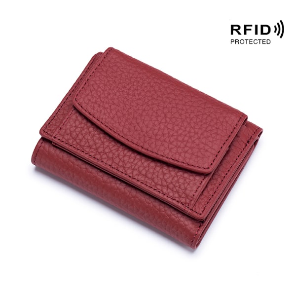 Mini Leather RFID Blocking Trifold Wallet (Claret)