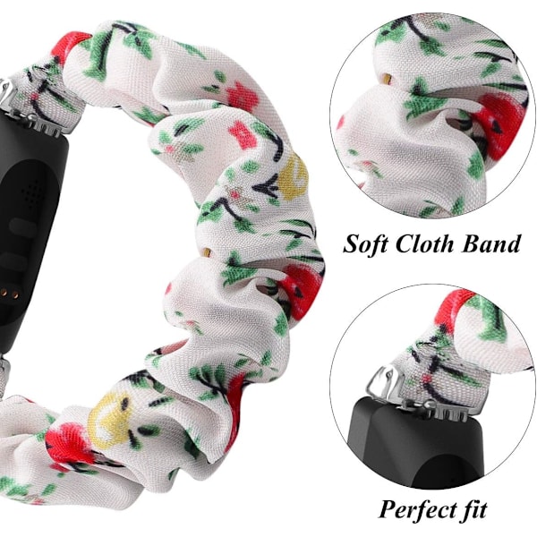 MEFEO Scrunchies kompatibel med Fitbit Inspire 2 Bands/Inspire Hvid/Rød Blomst White/Red Flower Small