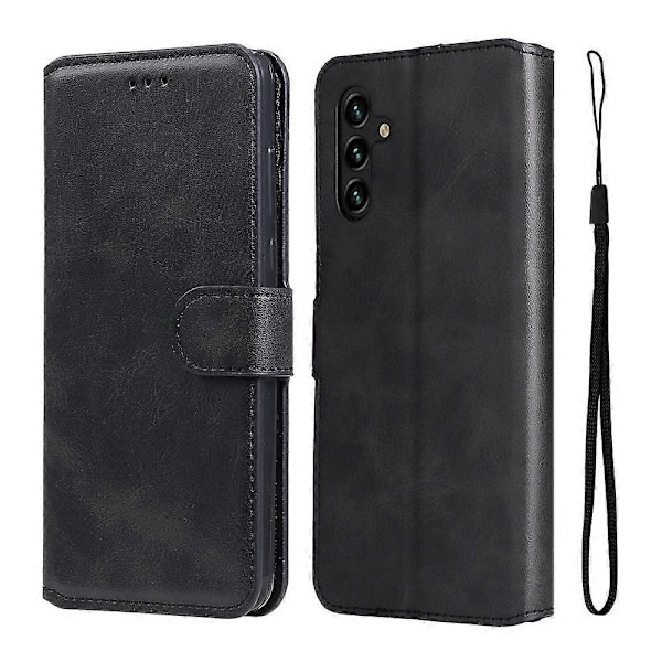 För Samsung Galaxy A13 5G JUNSUNMAY Kalvtextur Läder Telefonfodral Black