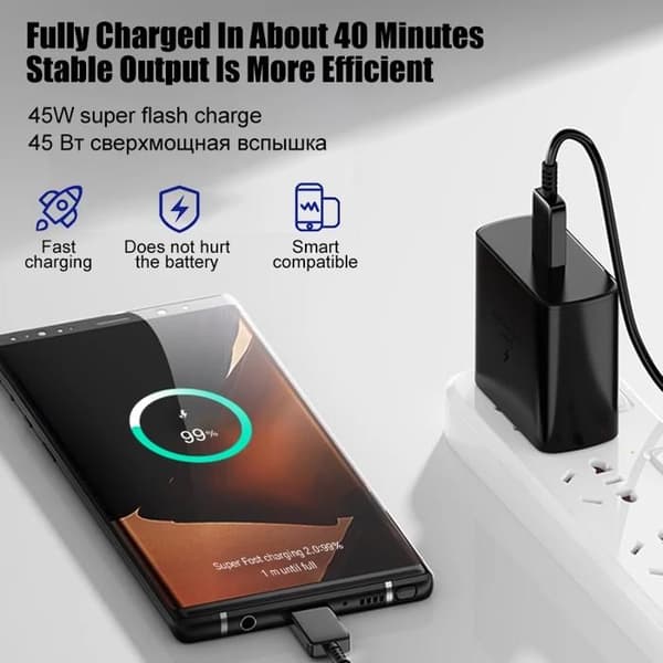 45W PD Ultra Hurtig Oplader til Samsung Galaxy S24, S23 Ultra og Note 10 Plus USB-C Kabel Strømadapter