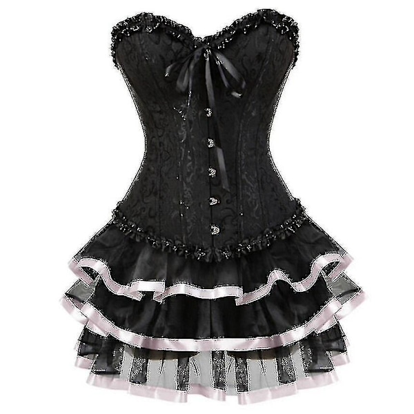 Sexede korsetkjoler til kvinder plus size kostume overbust burlesque korset og mini nederdel sæt tutu korselet Blue XS