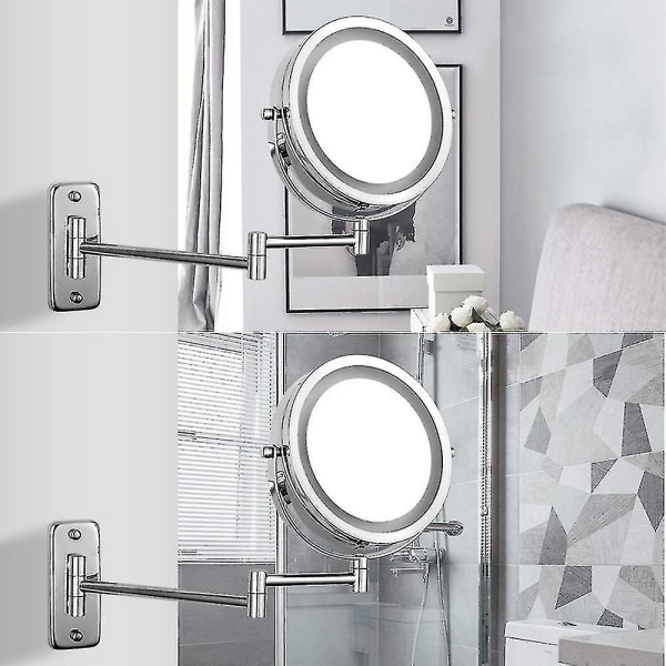Otwoo väggmonterad sminkspegel, 10x förstorande dubbelsidig LED-upplyst spegel