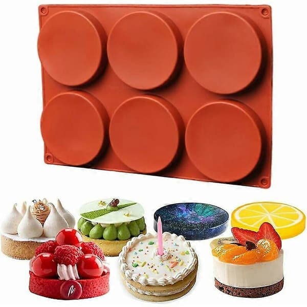 Sæt med 2 store silikonekageforme 6-hulrum runde harpiksbageforme non-stick kageforme til mousse, kager