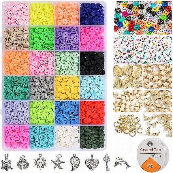 4000 bitar platta pärlor Kit, bokstavspärlor Handgjorda polymerlera platta pärlor, 24 färger med avstånd alfabetiska pärlor för gör-det-själv Halsband Armband Örhänge Lämplig