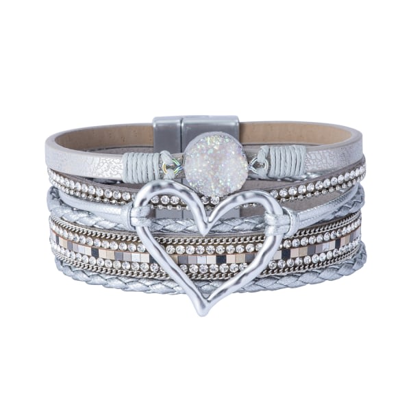 Magnetlås Boho Wrap Armband Läder Manschett Armband Pärlor Armband För Kvinnor Stapelbart Infinity Armband Smycken Silver silver