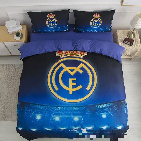 Real Madrid Klub Emblem 100% Bomuld Simpel Dynebetræk og Pudebetræk Sæt