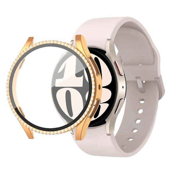 Glas+Etui til Samsung Galaxy Watch 6 40mm 44mm Tilbehør Bling PC Bumper+Skærmbeskytter Galaxy watch 6 Cover Etui rosenguld rosenguld rose gold galaxy watch 6 40mm