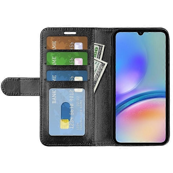 Samsung Galaxy A05s R64 -kotelolle, vaakasuora nahkainen suojakotelo teksturoidulla pinnalla Black
