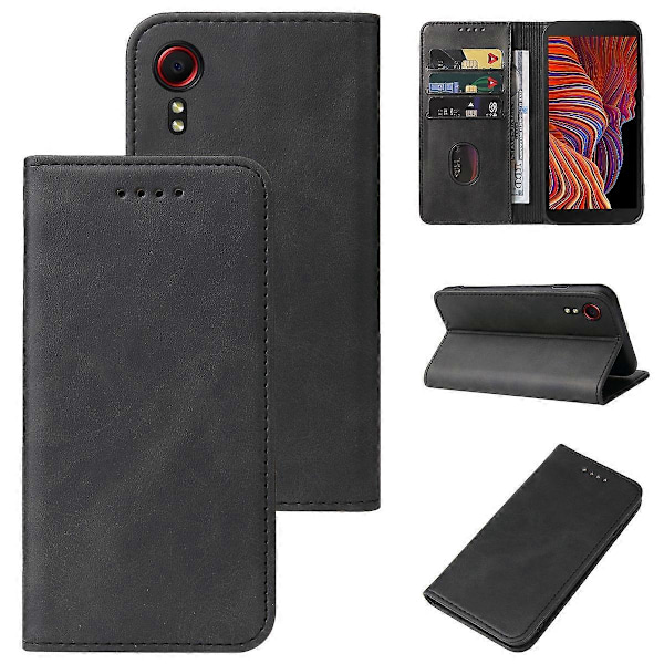 For Samsung Galaxy Xcover 5 Magnetisk Lukking Lær Telefonveske Black