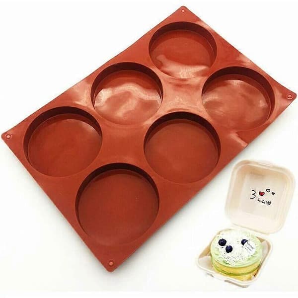 Sæt med 2 store silikonekageforme 6-hulrum runde harpiksbageforme non-stick kageforme til mousse, kager