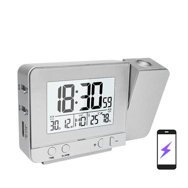 Projektionsväckarklocka för sovrum med termometer hygrometer digital projektionstakklocka dimbar