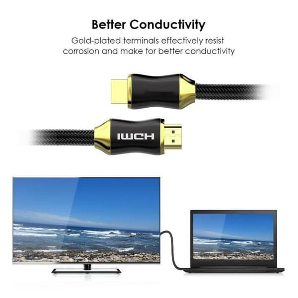 4K HDMI-kabel [2m] - Flätad nylon HDMI 2.0-kabel med Ethernet, 3D, 4K och Audio Return Channel