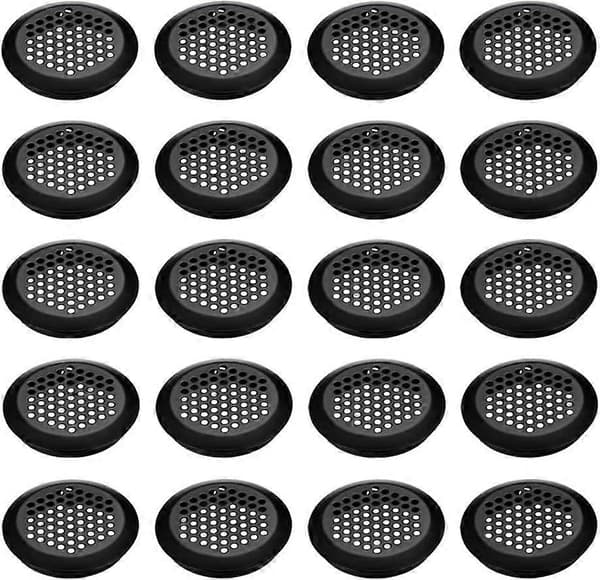 20 stk. runde luftventiler i rustfrit stål 53 mm rund mesh bundventil hul rustfrit stål luftventil gitter sort luftventil gitter rund luftventil