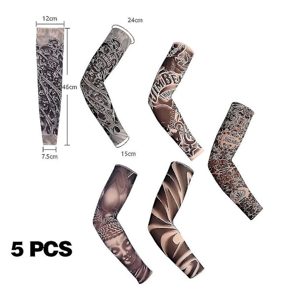 5-pack Tattoo Sleeves Falska Temporära Tatueringar Arm Sleeves Arm Sun Protection Covers Kompatibel Karneval Maskerad