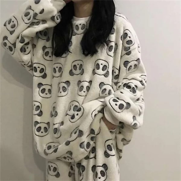 Naisten syksy-talvi korallivillavuorattu piirretty pyjama opiskelijalle lämmin kotivaate flanellimateriaali paksuuntunut fleece mini karhu Mini bear XXL