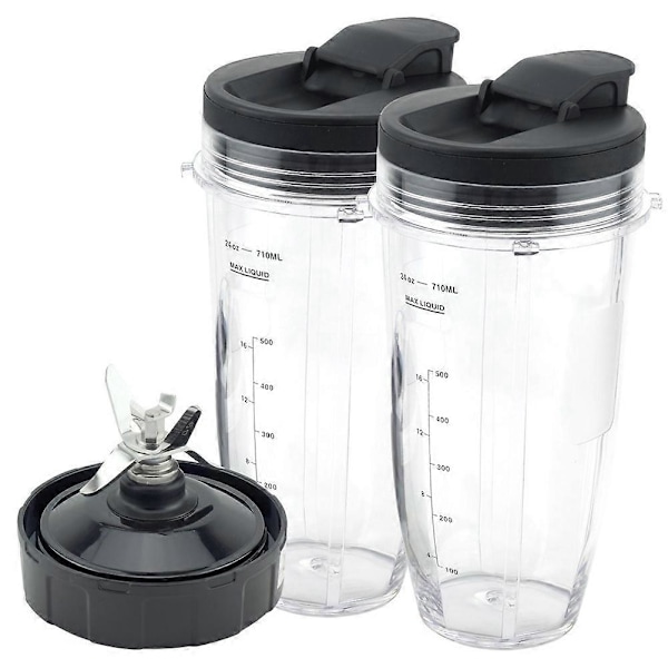 Blender Reservedeler for Ninja, 2 24Oz Kopper med Lokk for Reise, 7 Finners Ekstraktorblad, for Nutri BlackClear