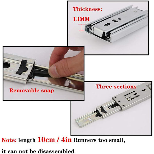 2-pakks mini skuffeskinner, full uttrekk med kulelager, sidemontert, ultra stille 22.5CM