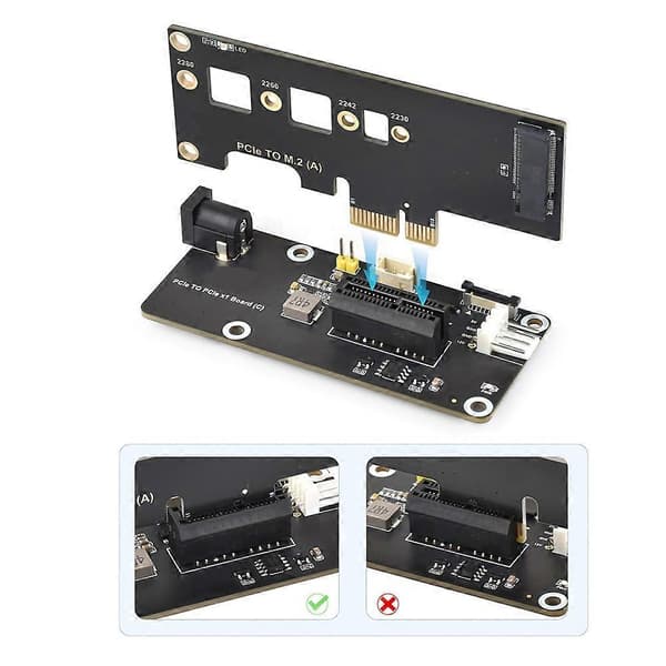 Til Raspberry Pi 5 PCIe FFC-stik til standard PCIe X1-slot (C) udvidelseskort til Raspberry Pi 5 Black