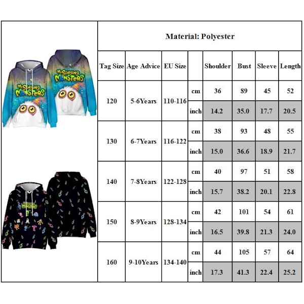 Dreng Pige 3D Hoodie Efterår Vinter My Singing Monsters Trøje C C 120cm